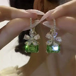 Green Square Crystal Drop Earrings