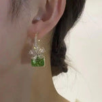 Green Square Crystal Drop Earrings