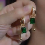 Green Square Crystal Earrings