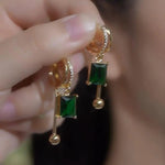 Green Square Crystal Earrings