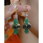 Green Square Teardrop Clip-On Drop Earrings