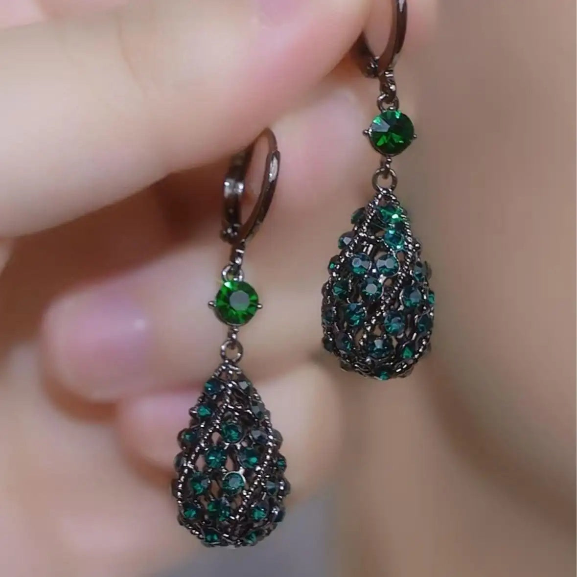 Green Teardrop Crystal Earrings