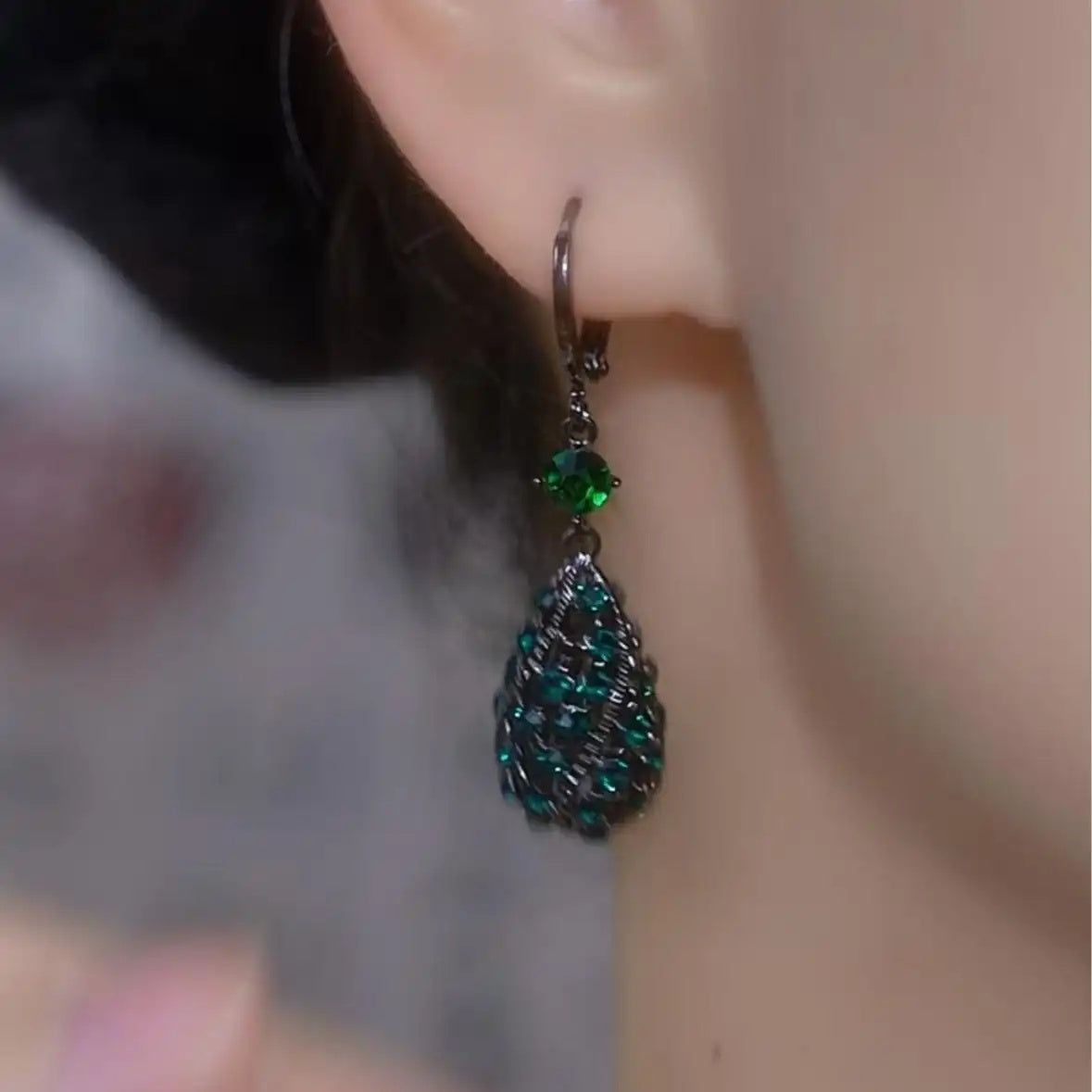 Green Teardrop Crystal Earrings
