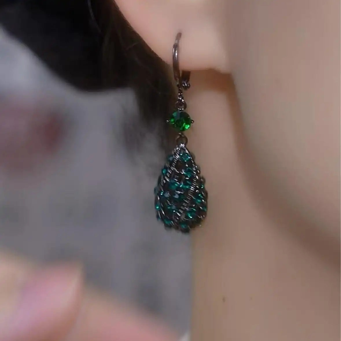 Green Teardrop Crystal Earrings