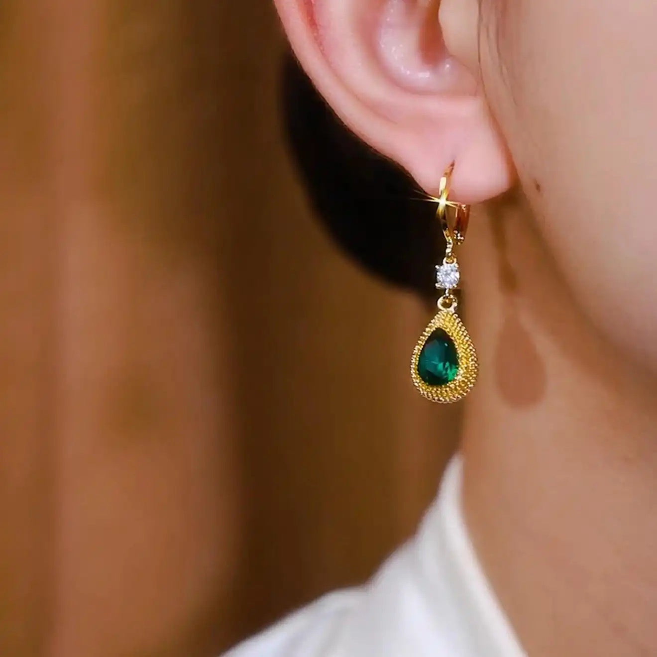 Green Teardrop Drop Earrings