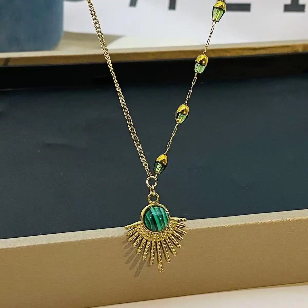 Green Teardrop Pendant Necklace