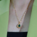 Green Teardrop Tassel Pendant Necklace