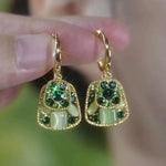 Green Trapezoid Irregular Crystal Earrings