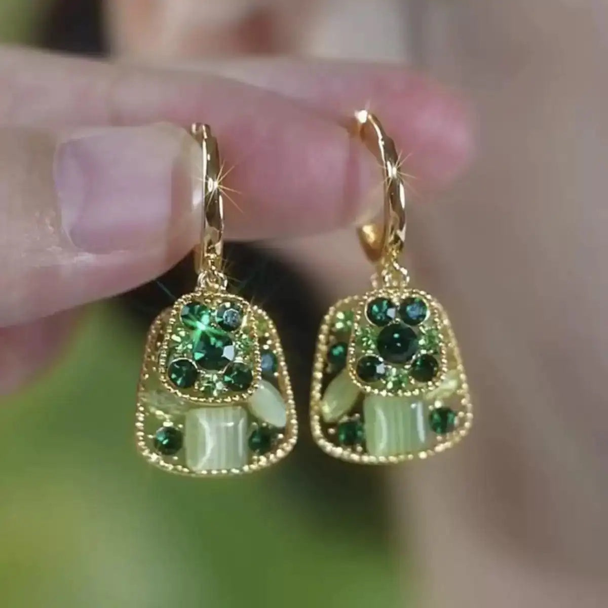 Green Trapezoid Irregular Crystal Earrings