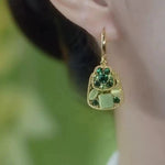Green Trapezoid Irregular Crystal Earrings