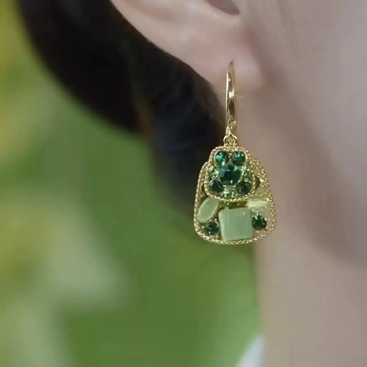 Green Trapezoid Irregular Crystal Earrings