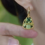 Green Trapezoid Irregular Crystal Earrings
