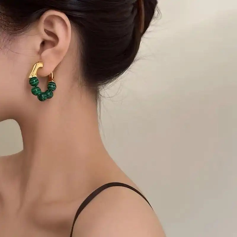 Green Vintage French Minimalist Earrings