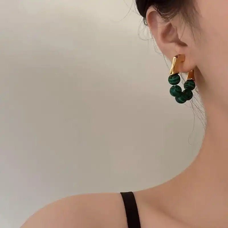 Green Vintage French Minimalist Earrings
