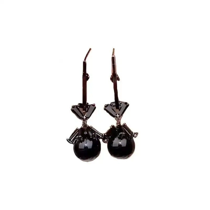 Gun Black Crystal Hoop Earrings