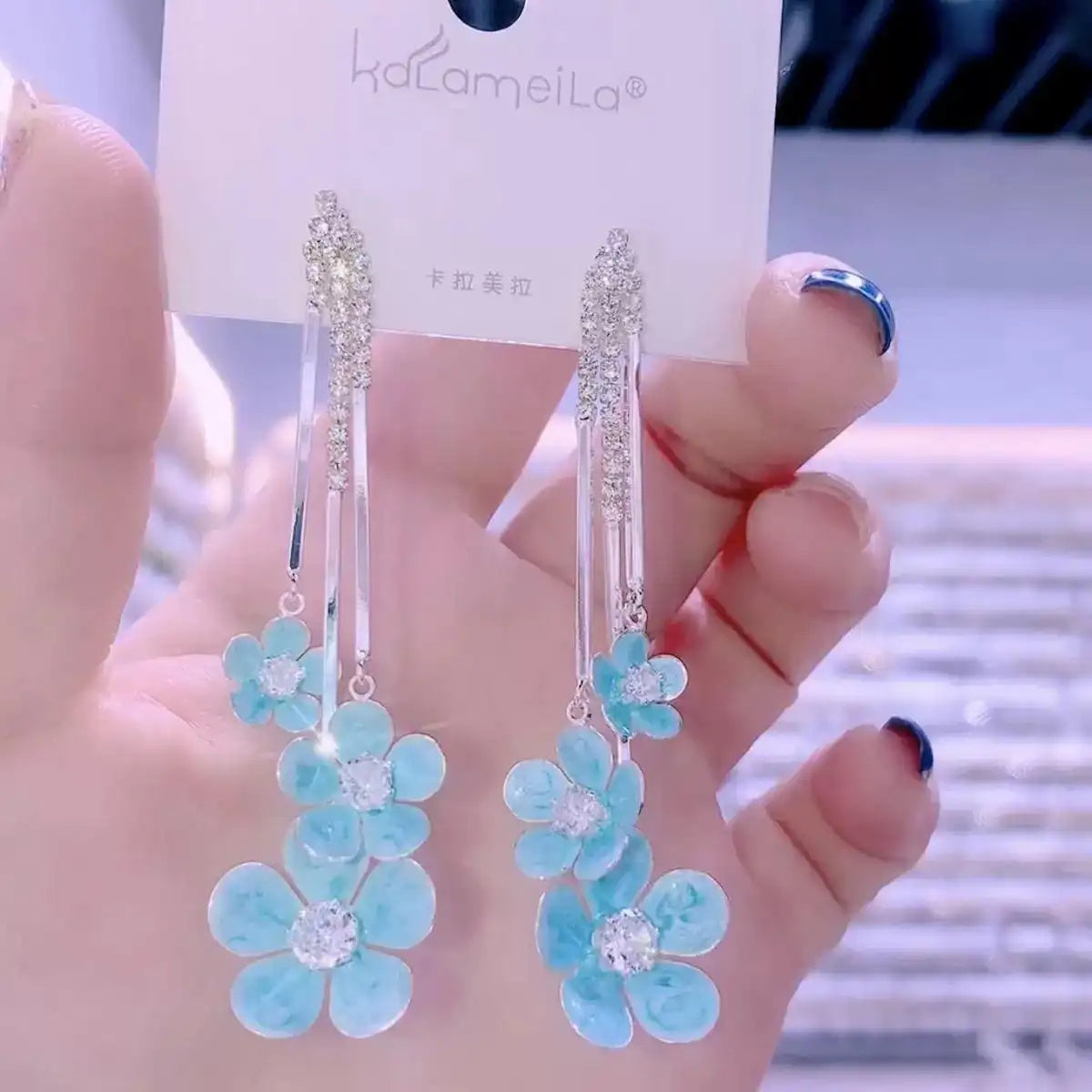 Handmade Enamel Craft Painted Crystal Stud Earrings