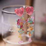 Heart Crushed Stone Long Tassel Drop Earrings