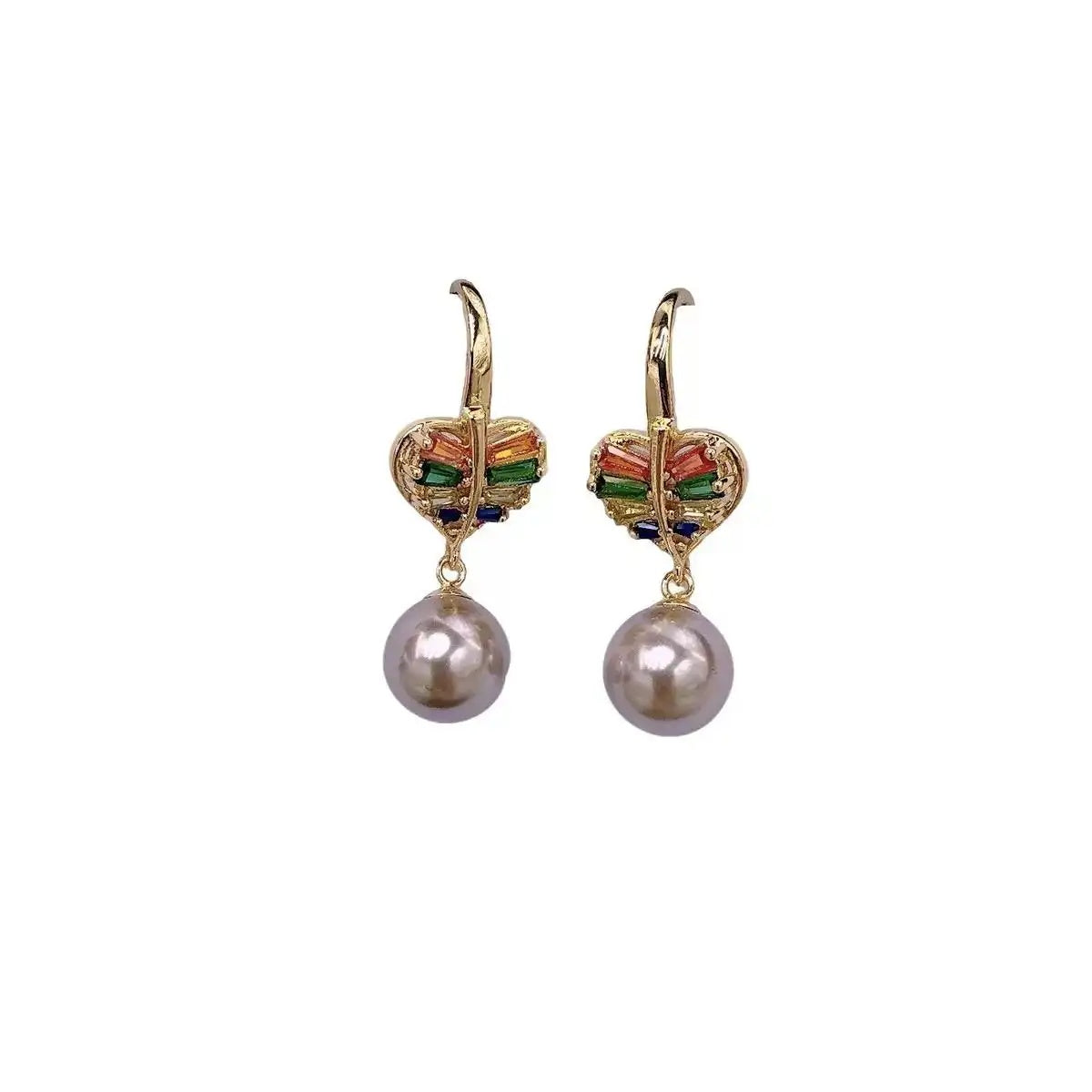 Heart Crystal and Pearls Drop Earrings