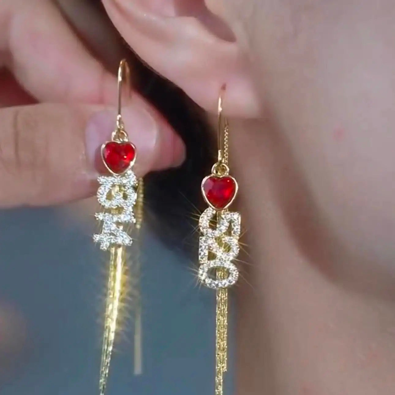 Heart Crystal Tassels Earrings