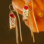 Heart Crystal Tassels Earrings