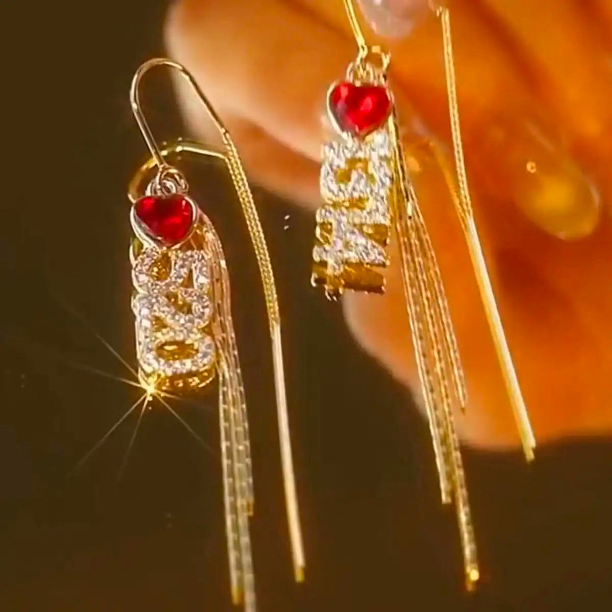 Heart Crystal Tassels Earrings