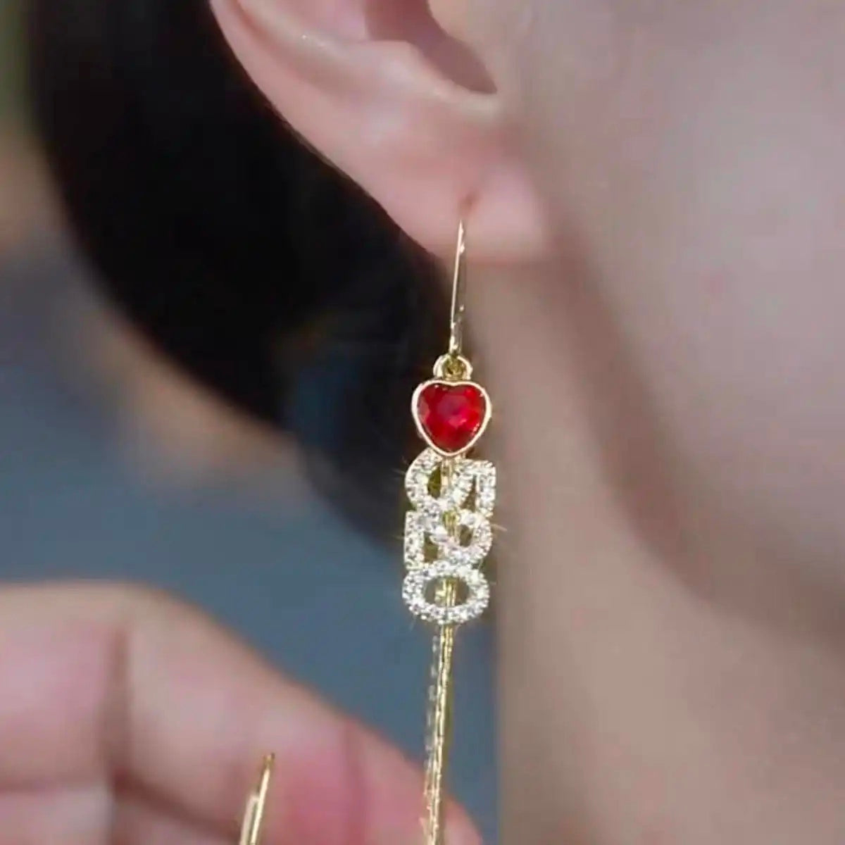 Heart Crystal Tassels Earrings