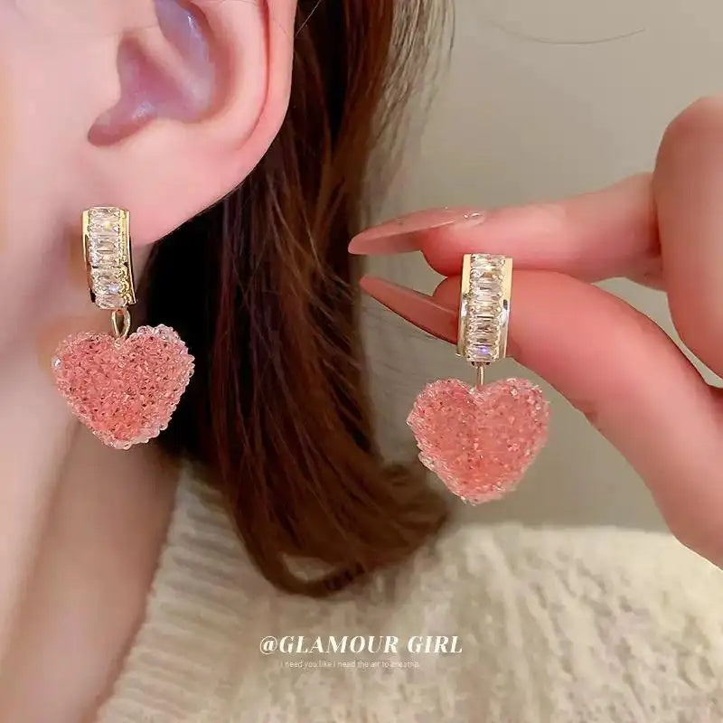 Heart Rhinestones Stud Earrings