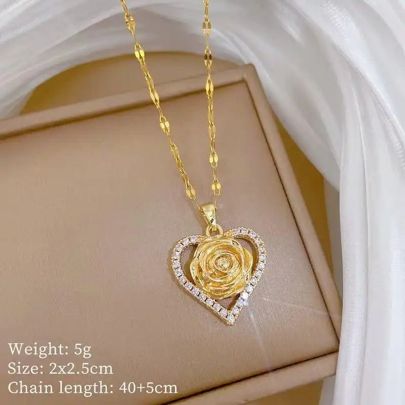 Heart Rose Crystal Dazzling Stone Necklace