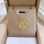 Heart Rose Crystal Dazzling Stone Necklace