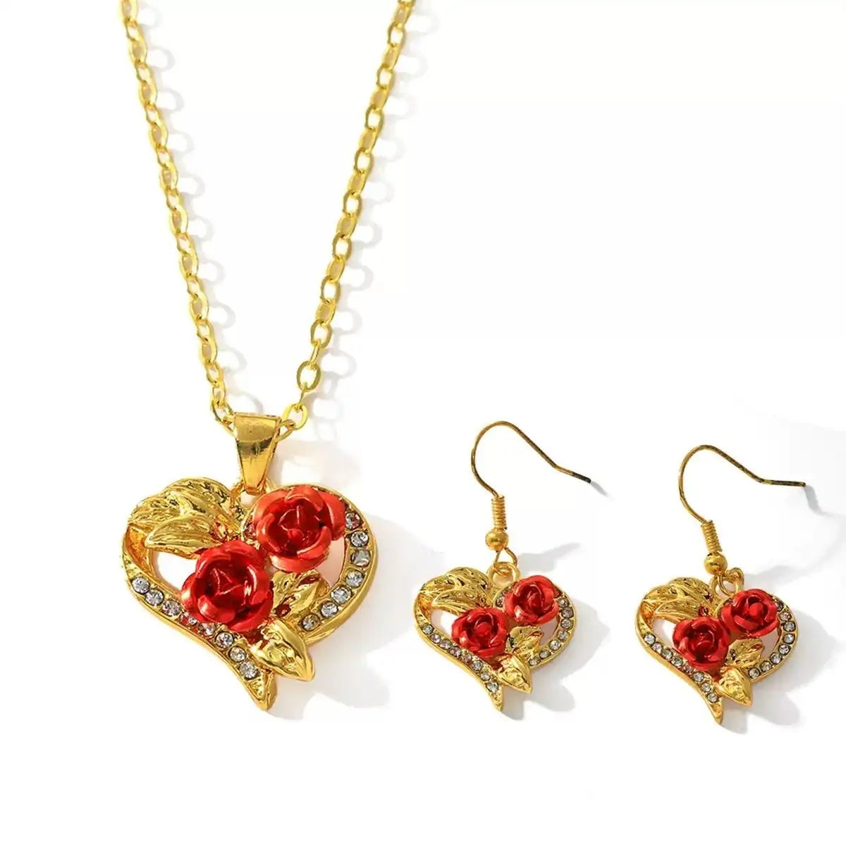 Heart Rose Jewelry Set