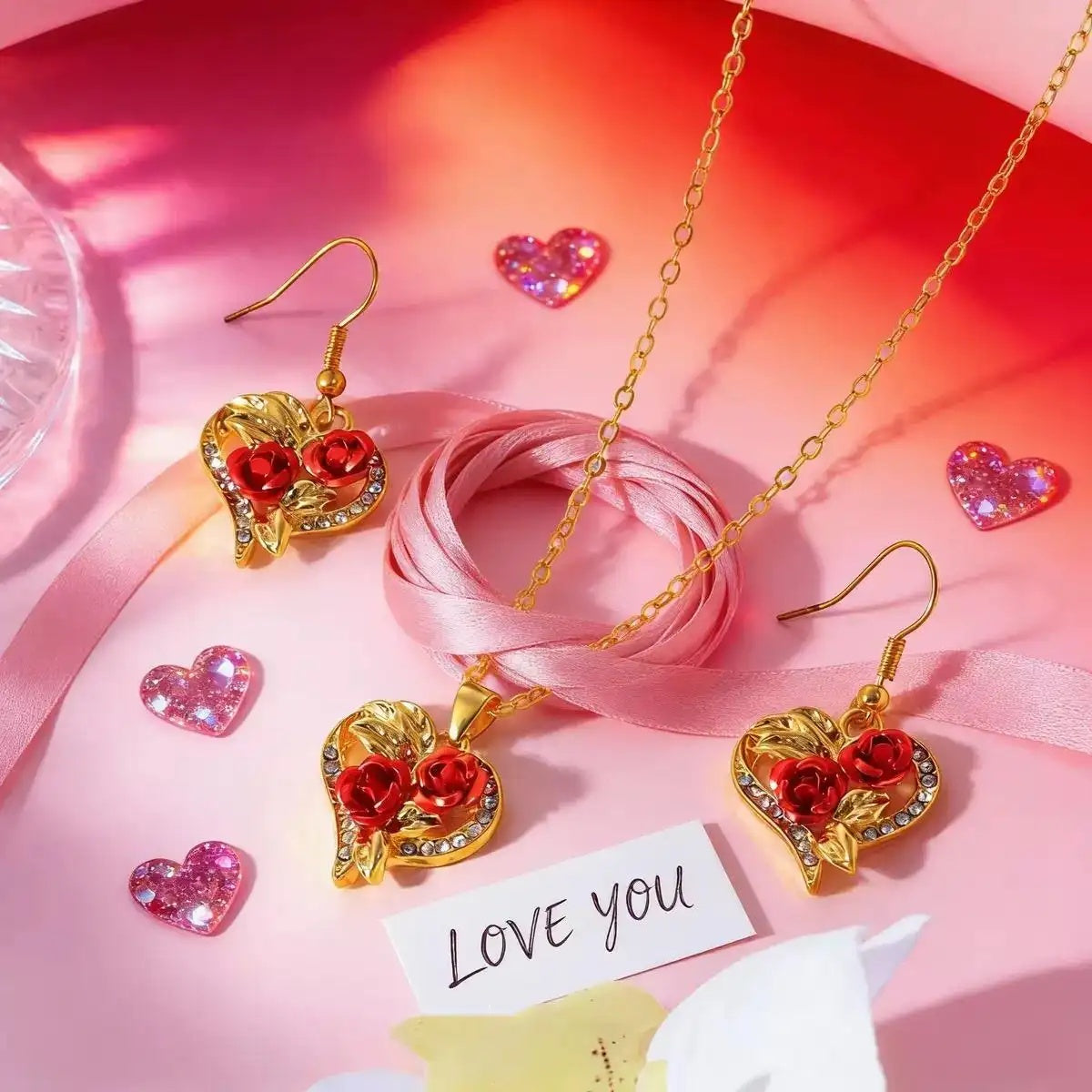 Heart Rose Jewelry Set