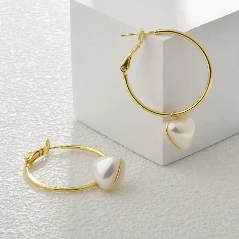 Heart Shape Pearl Hoop Earrings