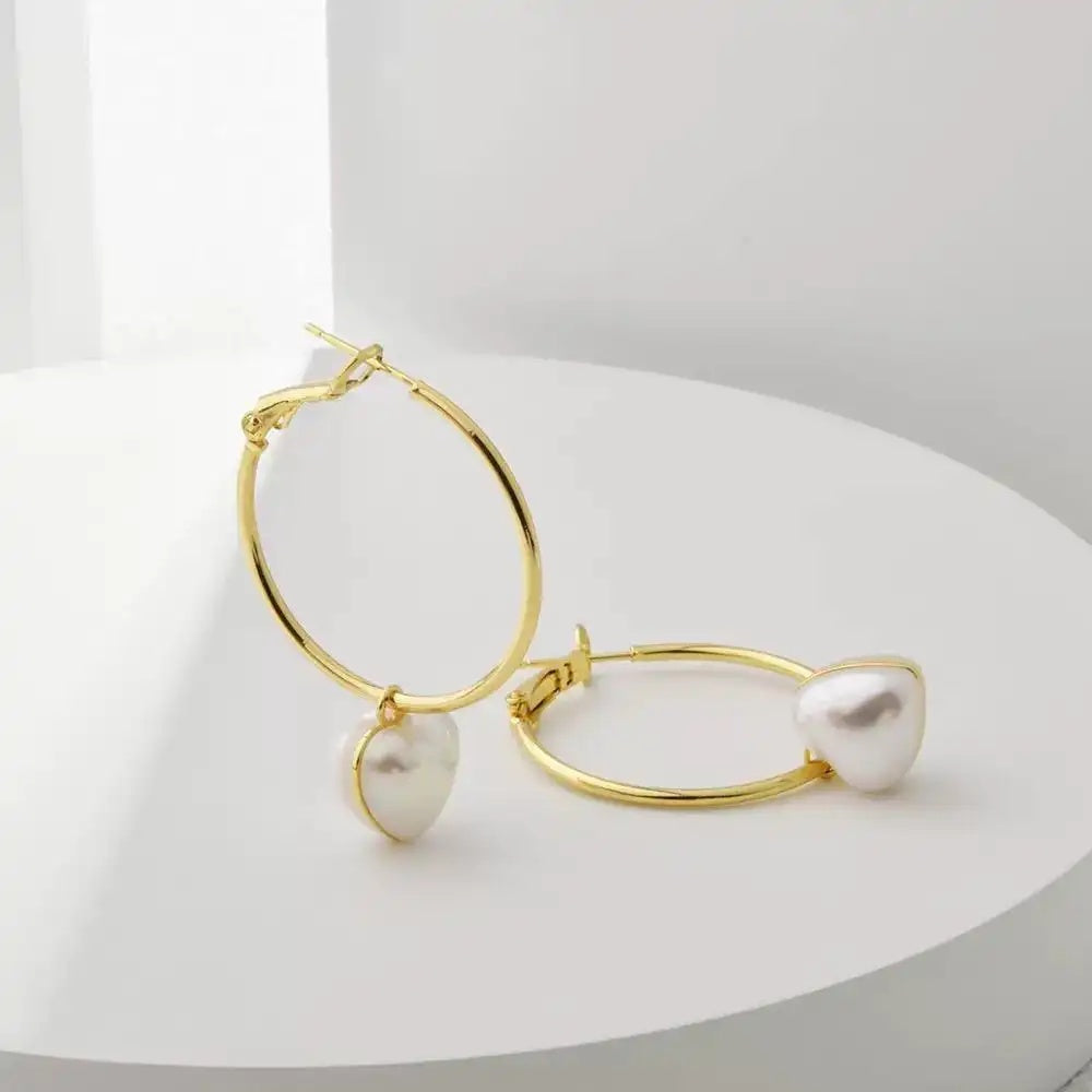 Heart Shape Pearl Hoop Earrings