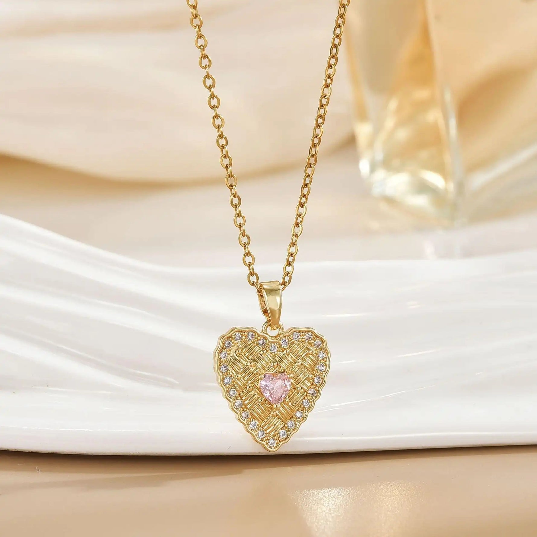 Heart Shaped Braided Love Pink Necklace