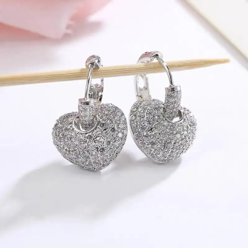 Heart-Shaped Clip-On Crystals Earrings