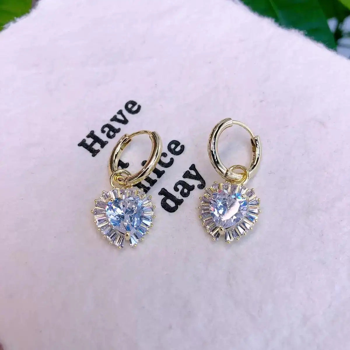 Heart-Shaped Clip-On Small Crystal Heart Earrings
