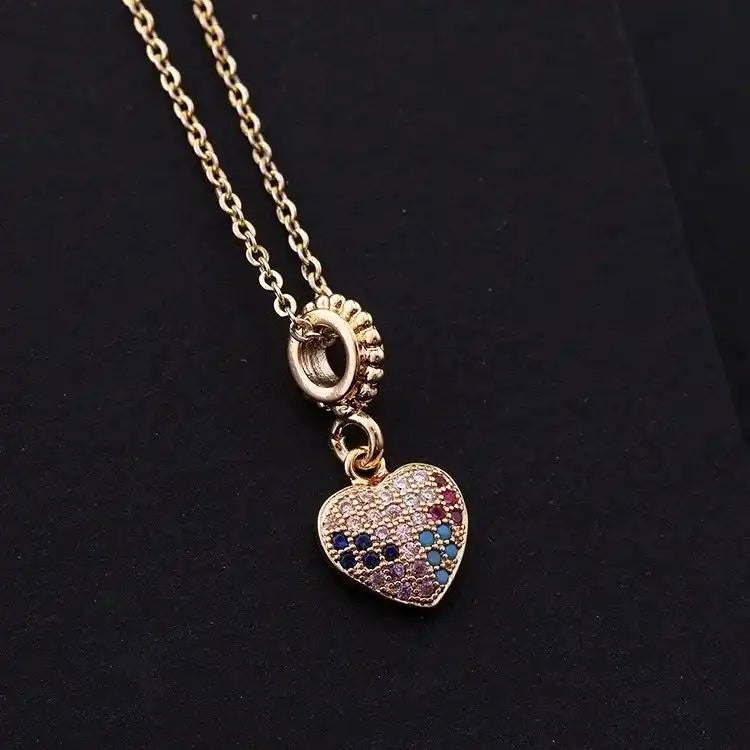 Heart Shaped Colorful Crystal Geometric Necklace