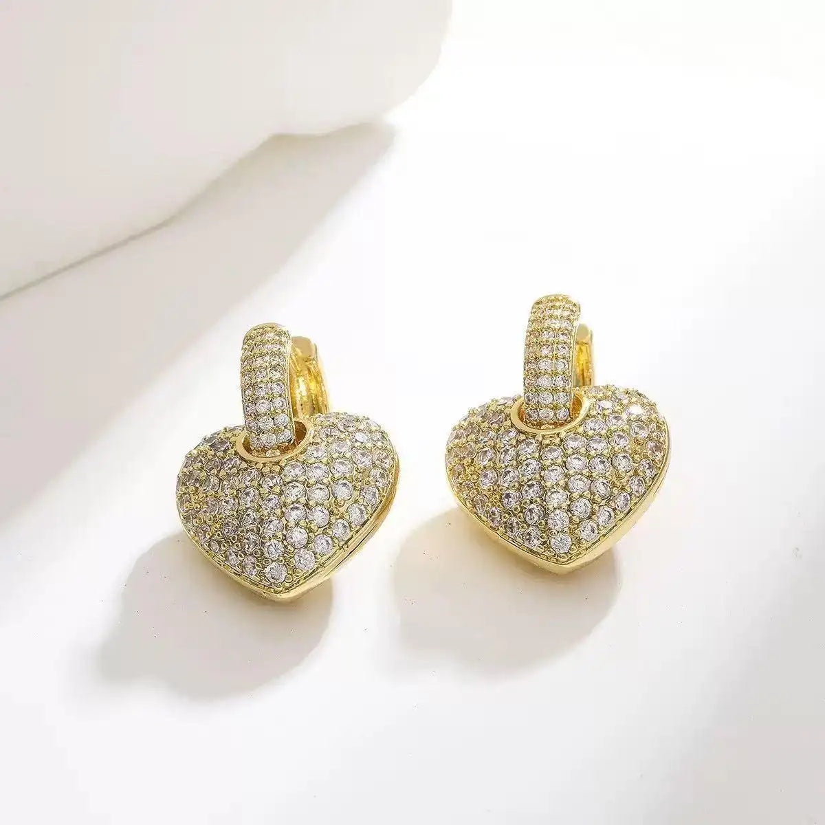 Heart-Shaped Crystal Studded Earrings