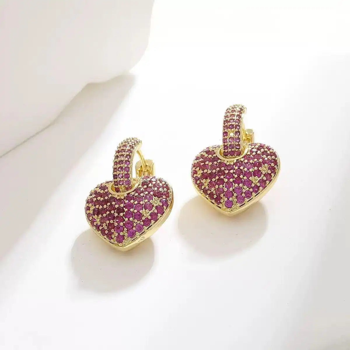 Heart-Shaped Crystal Studded Earrings