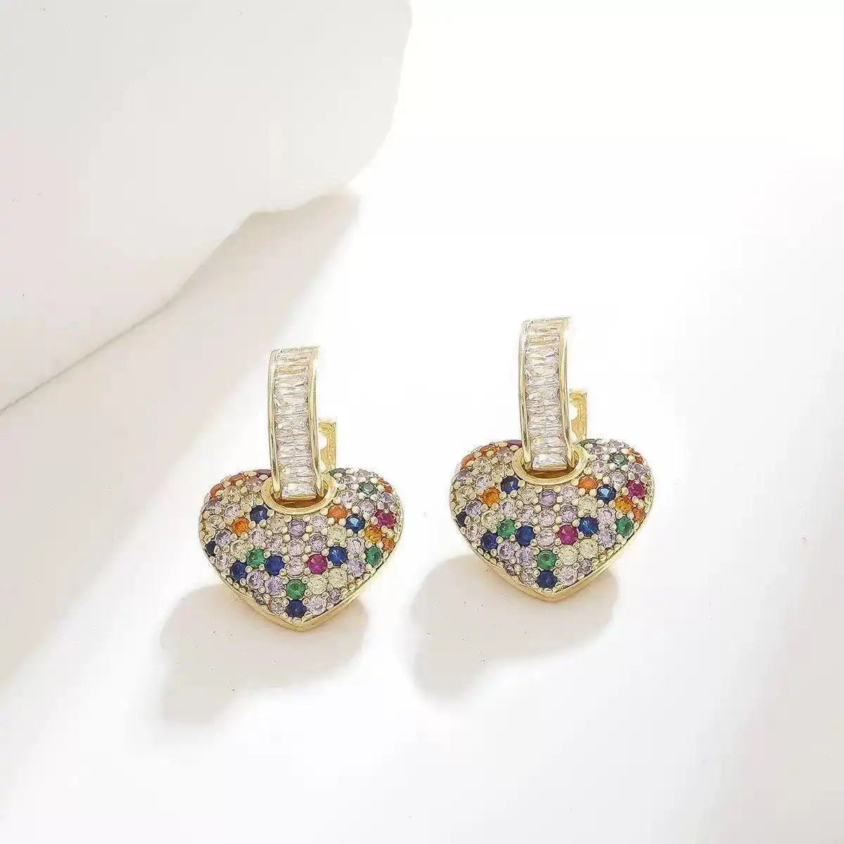 Heart-Shaped Crystal Studded Earrings