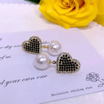 Heart-Shaped Pearl Crystal Earrings
