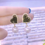 Heart-Shaped Pearl Crystal Earrings