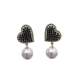 Heart-Shaped Pearl Crystal Earrings