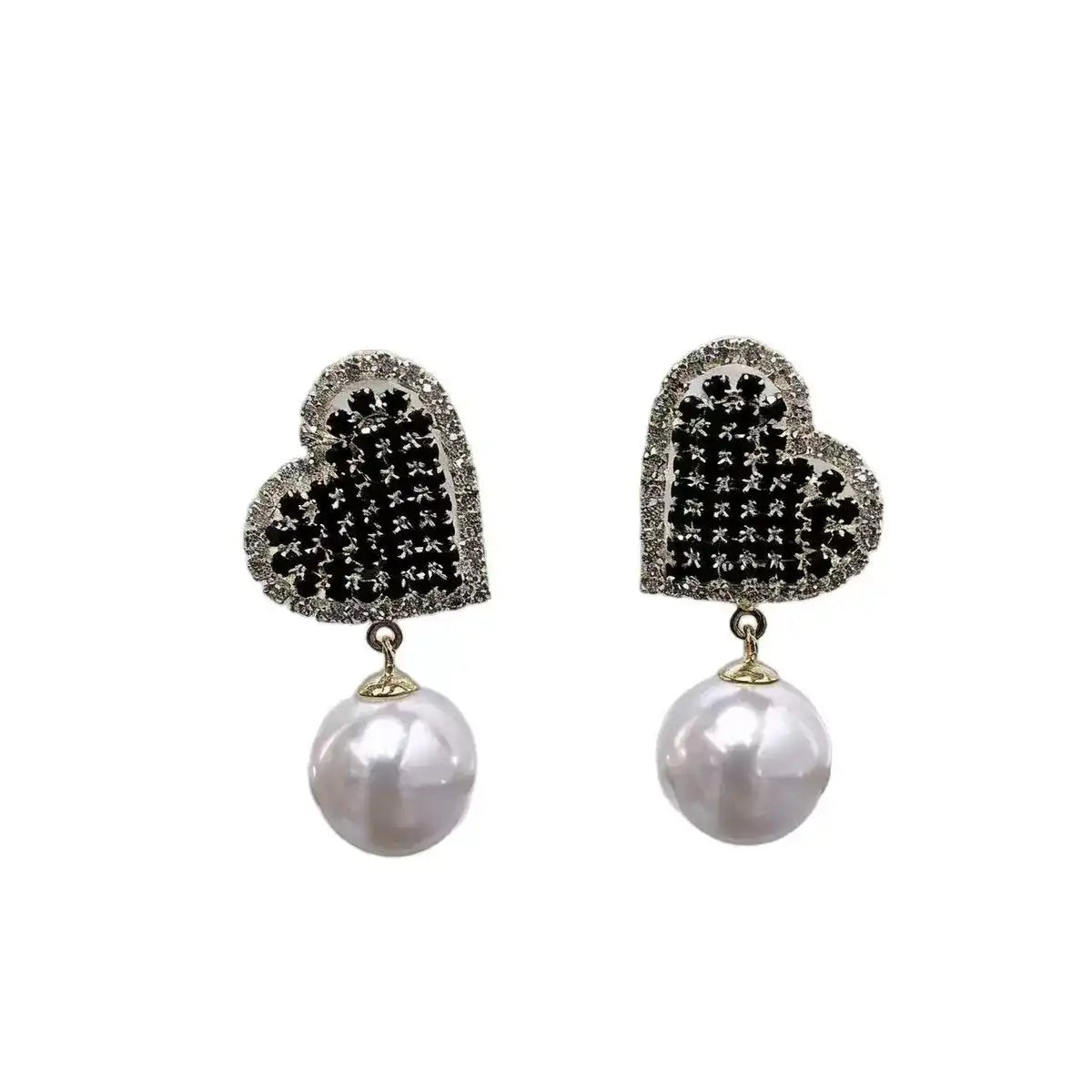 Heart-Shaped Pearl Crystal Earrings