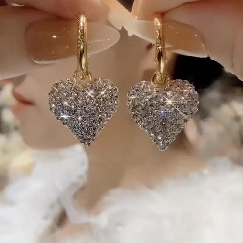 Heart Shaped Rhinestones Trend Stud Earrings