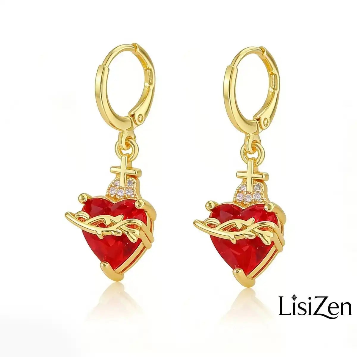 Heart-Shaped Rose Cross Multi- Pendant Necklace