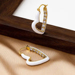 Heart-Shaped White Oil Crystal Ear Drop Earrings