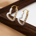 Heart-Shaped White Oil Crystal Ear Drop Earrings