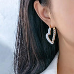 Heart-Shaped White Oil Crystal Ear Drop Earrings