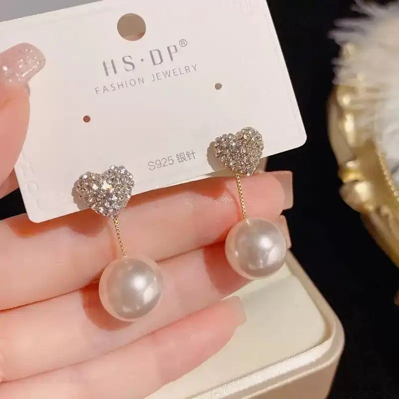 Heart Two-Way Wear Crystal Stud Earrings